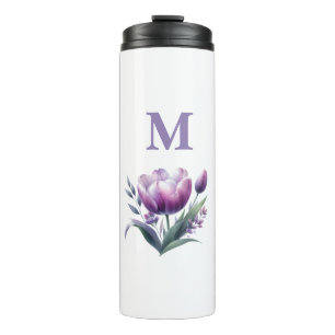 Personalisiertes elegantes lila Tulip Monogramm Thermosbecher