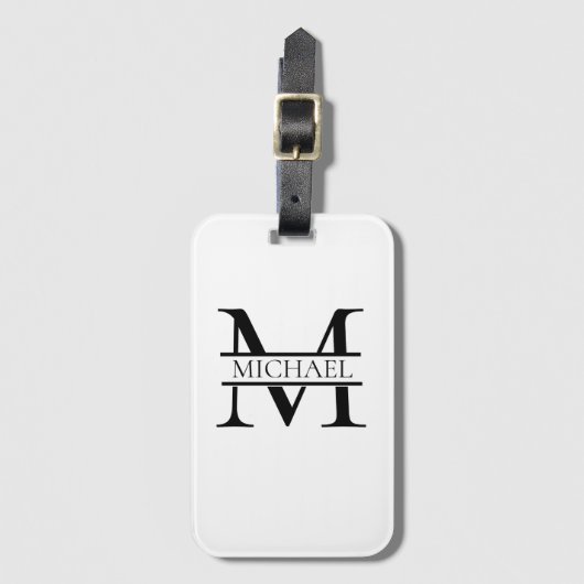 Personalisiertes elegantes Monogramm und Name weiß Gepäckanhänger (Vorderseite Vertikal)