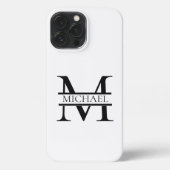 Personalisiertes elegantes Monogramm und Name weiß iPhone Hülle (Rückseite)