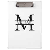 Personalisiertes elegantes Monogramm und Name weiß Klemmbrett (Vorderseite)