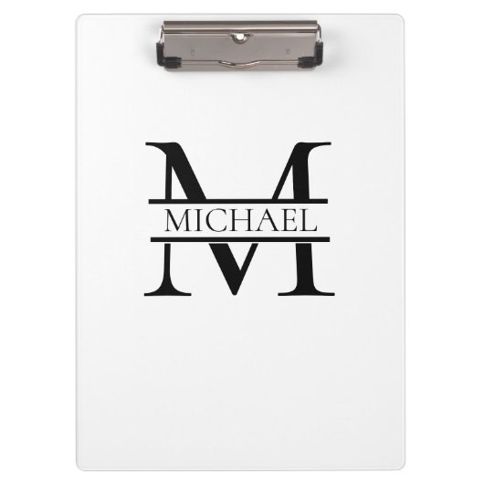 Personalisiertes elegantes Monogramm und Name weiß Klemmbrett (Vorderseite)