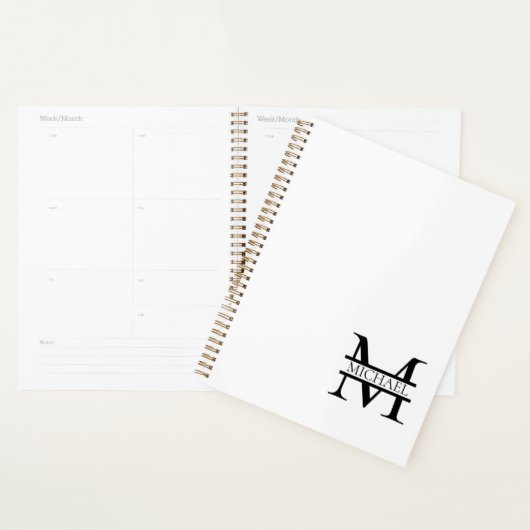 Personalisiertes elegantes Monogramm und Name weiß Planer (Anzeige)