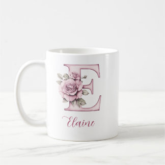 Personalisiertes Elegantes Rosa Florales Monogramm Kaffeetasse
