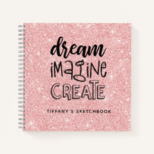 Personalisiertes elegantes rosa Glitzer Sketchbook Notizblock