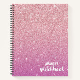 Personalisiertes elegantes rosa Glitzer Sketchbook Notizblock