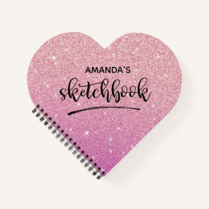 Personalisiertes elegantes rosa Glitzer Sketchbook Notizblock