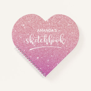 Personalisiertes elegantes rosa Glitzer Sketchbook Notizblock