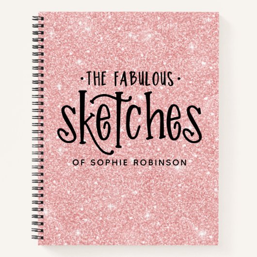 Personalisiertes elegantes rosa Glitzer Sketchbook Notizblock (Vorderseite)