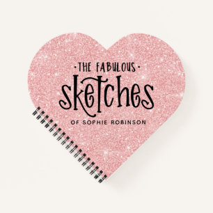 Personalisiertes elegantes rosa Glitzer Sketchbook Notizblock