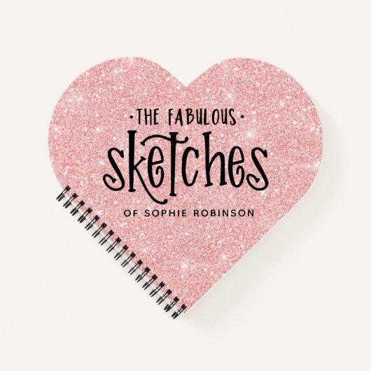 Personalisiertes elegantes rosa Glitzer Sketchbook Notizblock (Vorderseite)