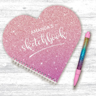 Personalisiertes elegantes rosa Glitzer Sketchbook Notizblock