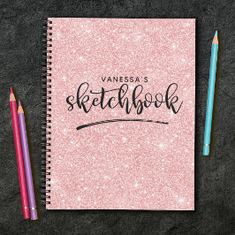 Personalisiertes elegantes rosa Glitzer Sketchbook Notizblock