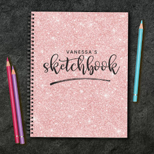 Personalisiertes elegantes rosa Glitzer Sketchbook Notizblock