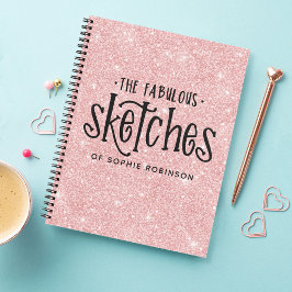 Personalisiertes elegantes rosa Glitzer Sketchbook Notizblock