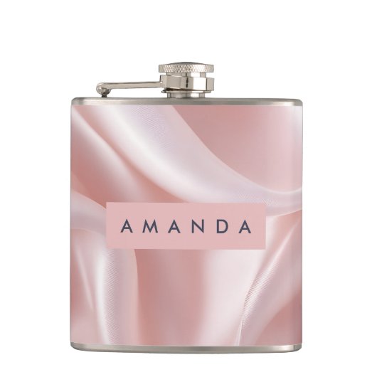 Personalisiertes Elegantes Rosa Satin Design Flachmann (Vorderseite)