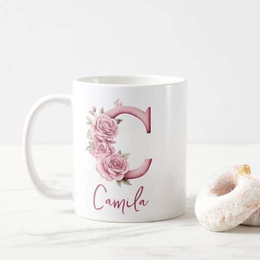 Personalisiertes elegantes rosafarbenes, florales  kaffeetasse (Mit Donut)