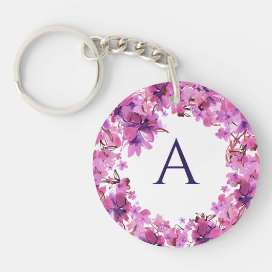 Personalisiertes elegantes rosafarbenes Monogramm Schlüsselanhänger (Vorderseite)