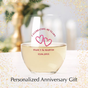 Personalisiertes elegantes rotes Geschenk zum 40. Weinglas Ohne Stiel