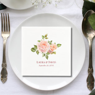Personalisiertes elegantes rotes Rosen-Hochzeitspa Serviette