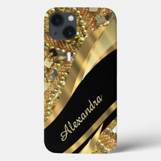 Personalisiertes elegantes Schwarz-Gold iPhone 13 Hülle