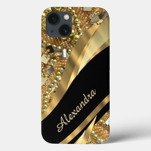 Personalisiertes elegantes Schwarz-Gold Case-Mate iPhone Hülle (Rückseite)