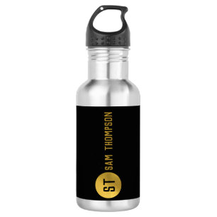 Personalisiertes elegantes Schwarz & Gold Modernes Edelstahlflasche