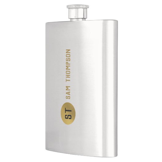 Personalisiertes elegantes Schwarz & Gold Modernes Flachmann (Links)