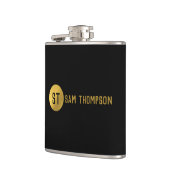 Personalisiertes elegantes Schwarz & Gold Modernes Flachmann (Links)