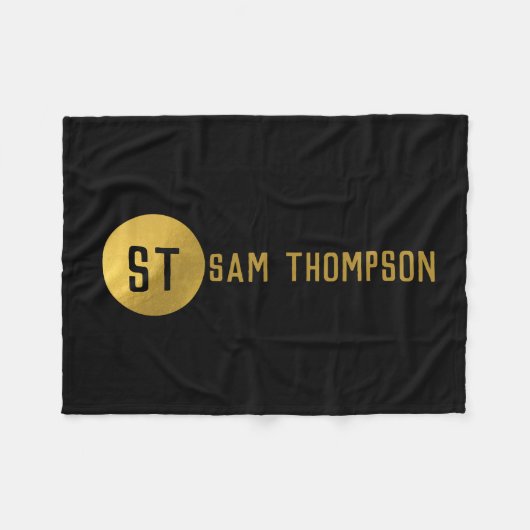 Personalisiertes elegantes Schwarz & Gold Modernes Fleecedecke (Vorderseite (Horizontal))
