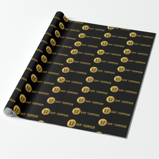 Personalisiertes elegantes Schwarz & Gold Modernes Geschenkpapier (Ungerollt)