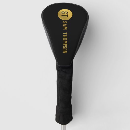 Personalisiertes elegantes Schwarz & Gold Modernes Golf Headcover (Vorderseite)