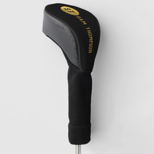 Personalisiertes elegantes Schwarz & Gold Modernes Golf Headcover (angewinkelt)
