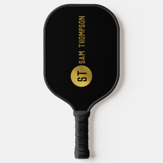 Personalisiertes elegantes Schwarz & Gold Modernes Pickleball Schläger (Vorderseite)