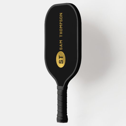 Personalisiertes elegantes Schwarz & Gold Modernes Pickleball Schläger (Links)