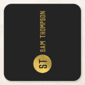 Personalisiertes elegantes Schwarz & Gold Modernes Rechteckiger Pappuntersetzer (Vorderseite)