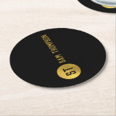 Personalisiertes elegantes Schwarz & Gold Modernes Runder Pappuntersetzer (Angewinkelt)