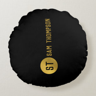 Personalisiertes elegantes Schwarz & Gold Modernes Rundes Kissen