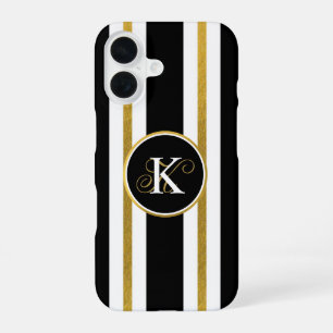 Personalisiertes Elegantes Schwarz & Gold Streifen iPhone 16 Hülle