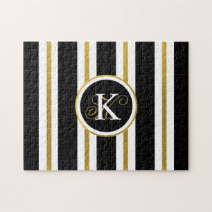 Personalisiertes Elegantes Schwarz & Gold Streifen Puzzle