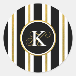 Personalisiertes Elegantes Schwarz & Gold Streifen Runder Aufkleber