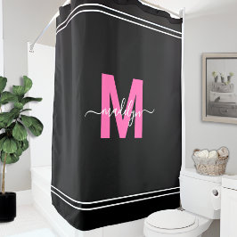 Personalisiertes elegantes Schwarz-Rosa-Name Monog Duschvorhang
