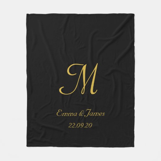 Personalisiertes elegantes Schwarzes Monogramm Fleecedecke (Vorderseite)