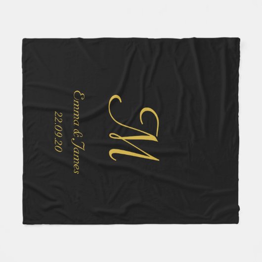 Personalisiertes elegantes Schwarzes Monogramm Fleecedecke (Vorderseite (Horizontal))