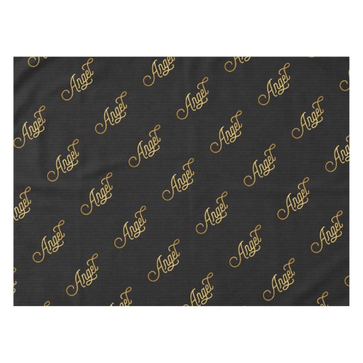 Personalisiertes, elegantes Script Angel Gold Blac Tischdecke (Vorderseite (Horizontal))