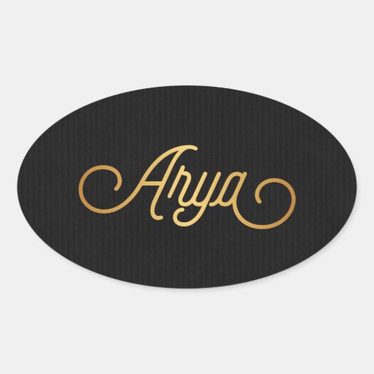 Personalisiertes, elegantes Script Arya Gold Black Ovaler Aufkleber (Vorderseite)