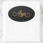 Personalisiertes, elegantes Script Arya Gold Black Ovaler Aufkleber (Tasche)