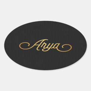 Personalisiertes, elegantes Script Arya Gold Black Ovaler Aufkleber