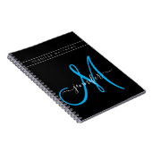Personalisiertes elegantes Script Blue Black Monog Notizblock (Rechte Seite)