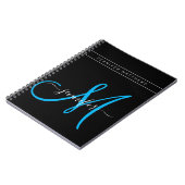 Personalisiertes elegantes Script Blue Black Monog Notizblock (Linke Seite)