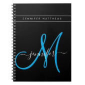 Personalisiertes elegantes Script Blue Black Monog Notizblock (Vorderseite)